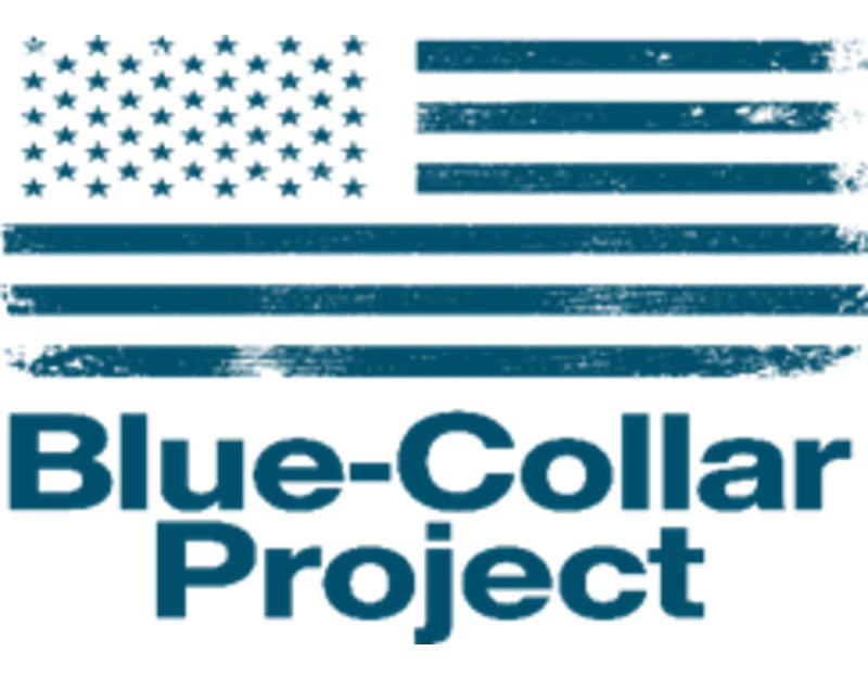Blue-Collar Project Logo, a blue US flag with title text beneath.