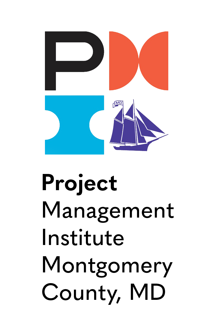 Multi color graphic logo for the Project Management Institute Montgomery County, MD
