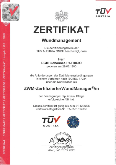 TÜV geprüfte und zertifizierte Wundmanager versorgen Wunden in Wien und Korneuburg
