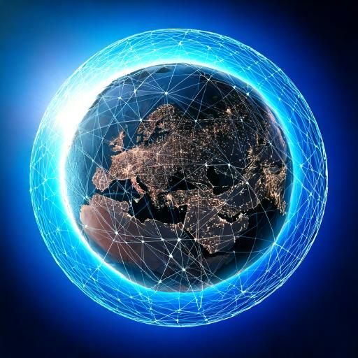 Digital globe surrounded by glowing network rings symbolizing global connectivity