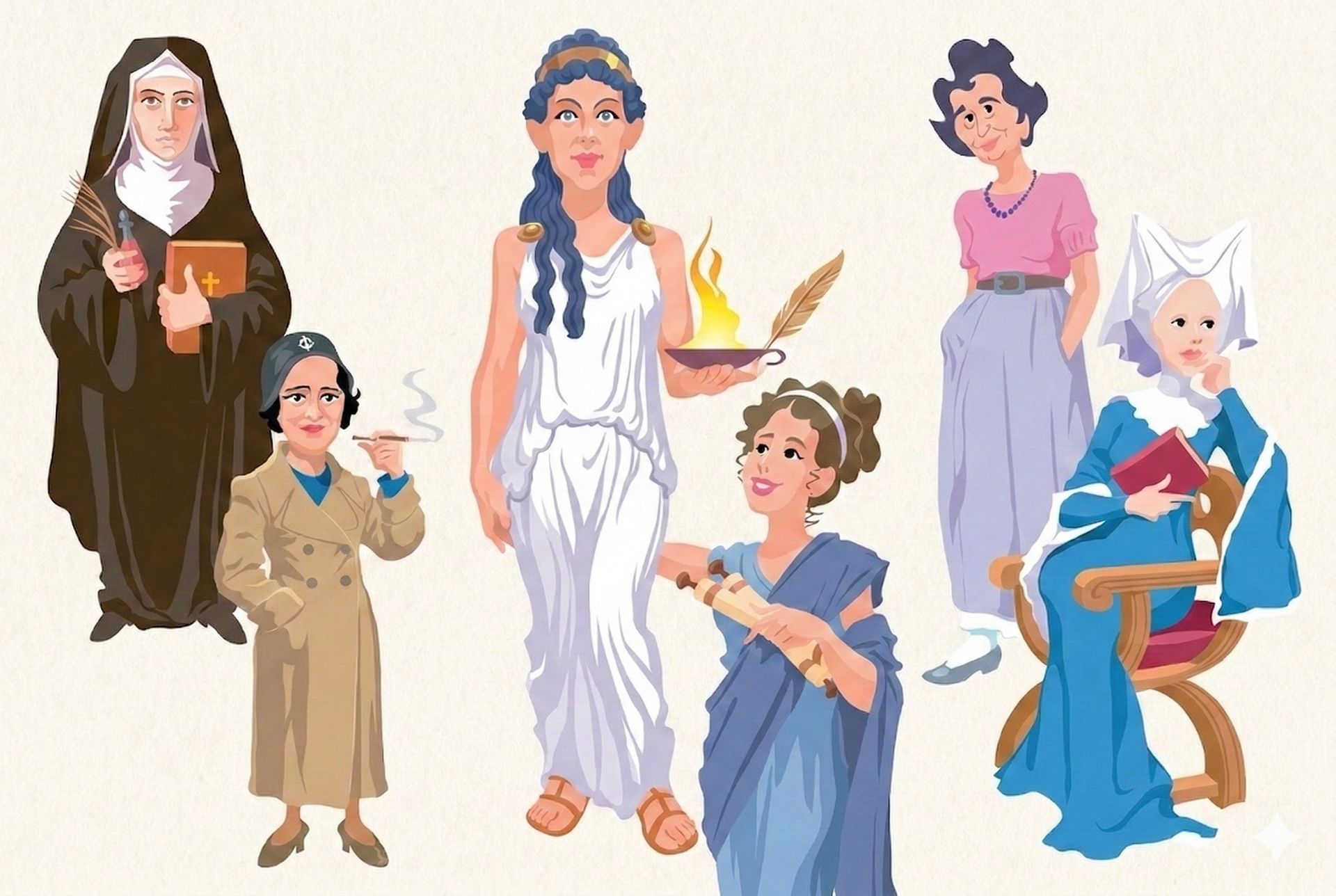 Algunos dibujos de filósofas presentes en los libros de Camen Sanchez