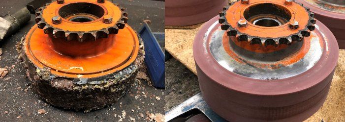 Schwerlastrad angetrieben, neu beschichtet mit Polyurethan Schwerlastrad angetrieben, neu beschichtet mit Polyurethan