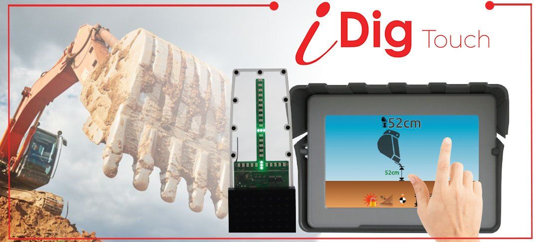 iDig Touch 2D Guidance, iDig, iDig Touch System,  Machine Control, 2D Machine Control, 3D Machine Control, Machine Guidance, 2D Machine Guidance, 3D Machine Guidance, 2D, 3D, Grade, Grade Control, Laser, Site Laser, Excavator, Excavator Productivity