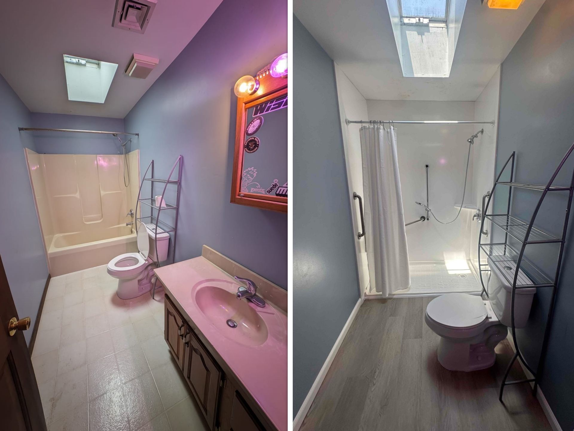 Tub-to-shower conversion with accessibility features Tub-to-shower conversion with accessibility features