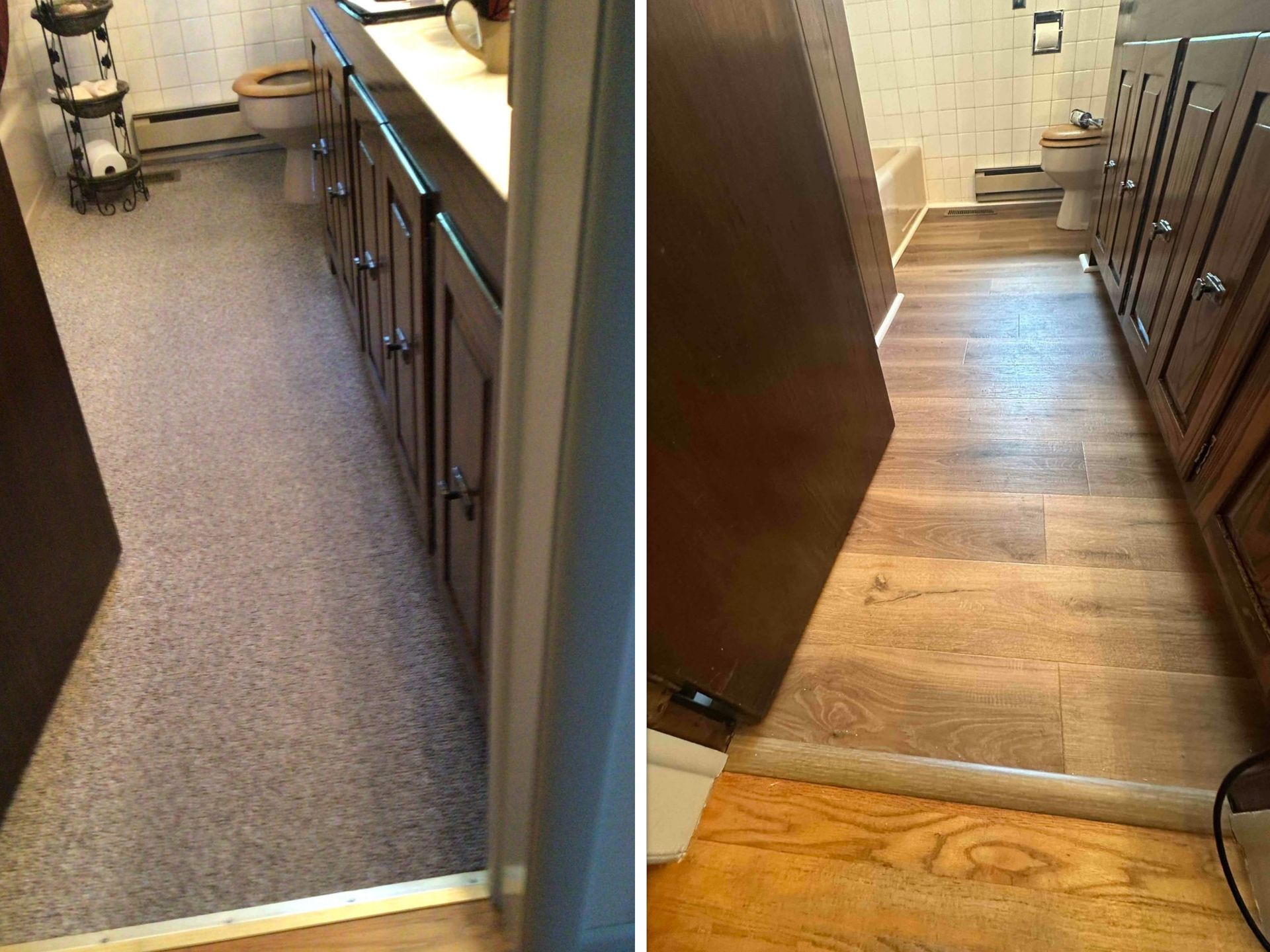Before and after bathroom flooring upgrade by Kitchen And Bath Remodeling Before and after bathroom flooring upgrade by Kitchen And Bath Remodeling