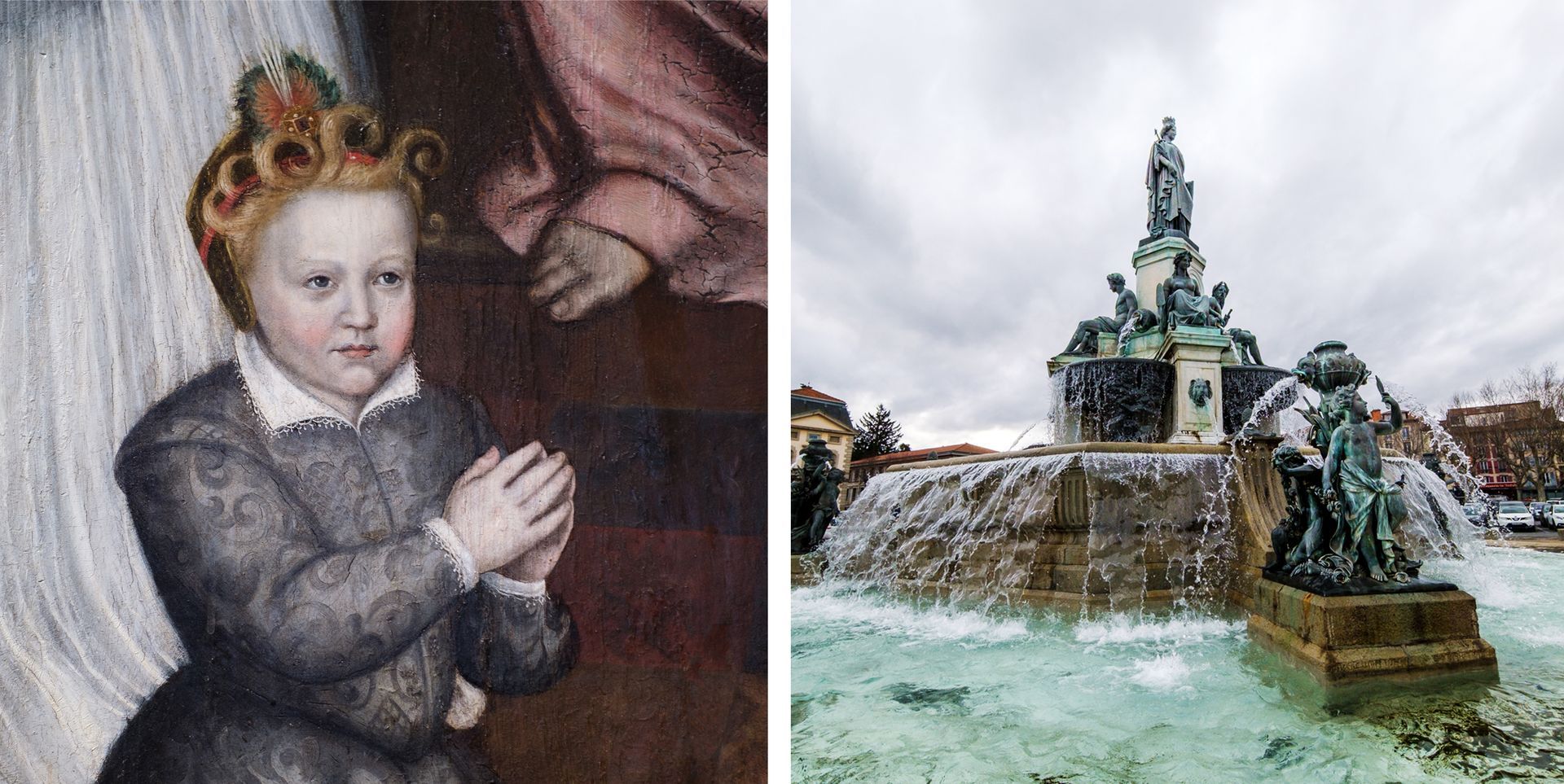 Tableau dans la Cathédrale du Puy et fontaine place du Breuil au Puy en Velay. Photographe de patrimoine , d'architecture