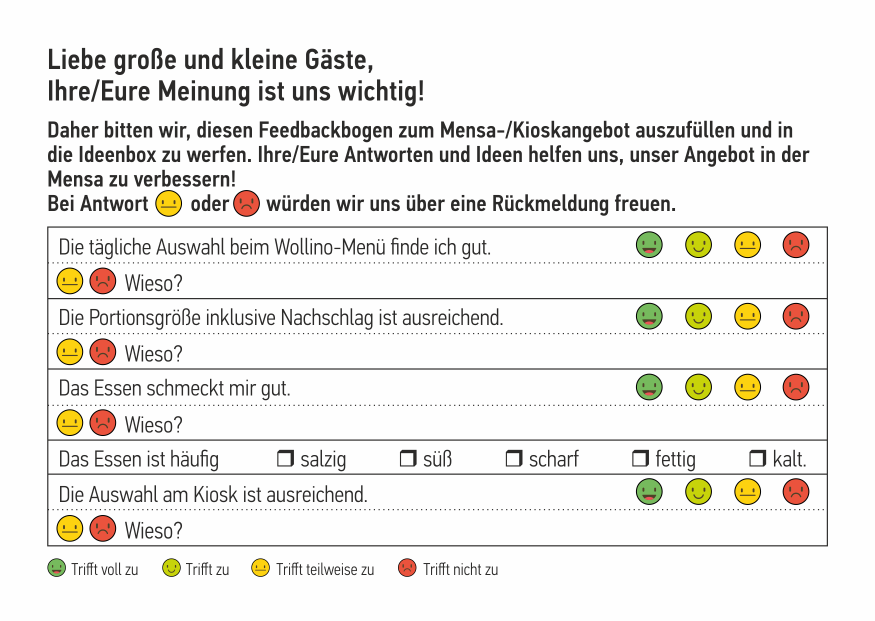 Feedbackkarte zum Ausfüllen