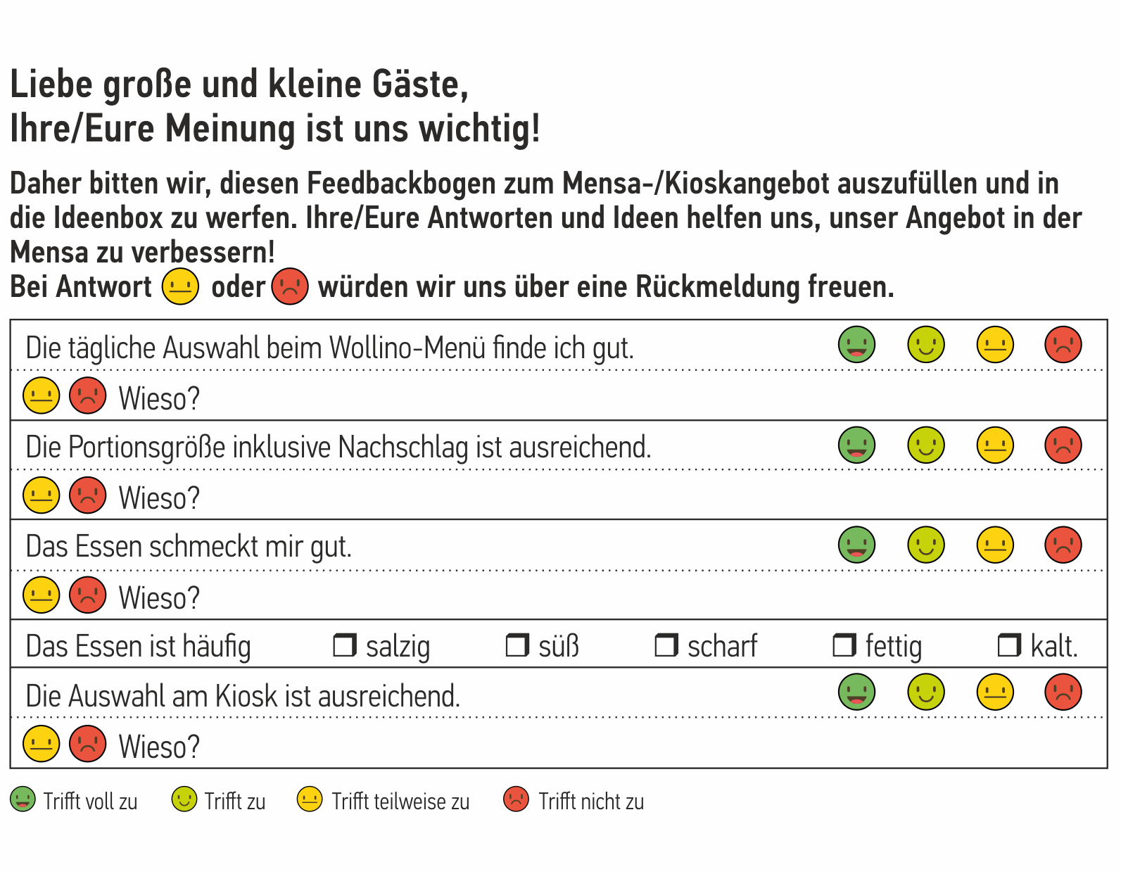 Feedbackkarte zum Ausfüllen
