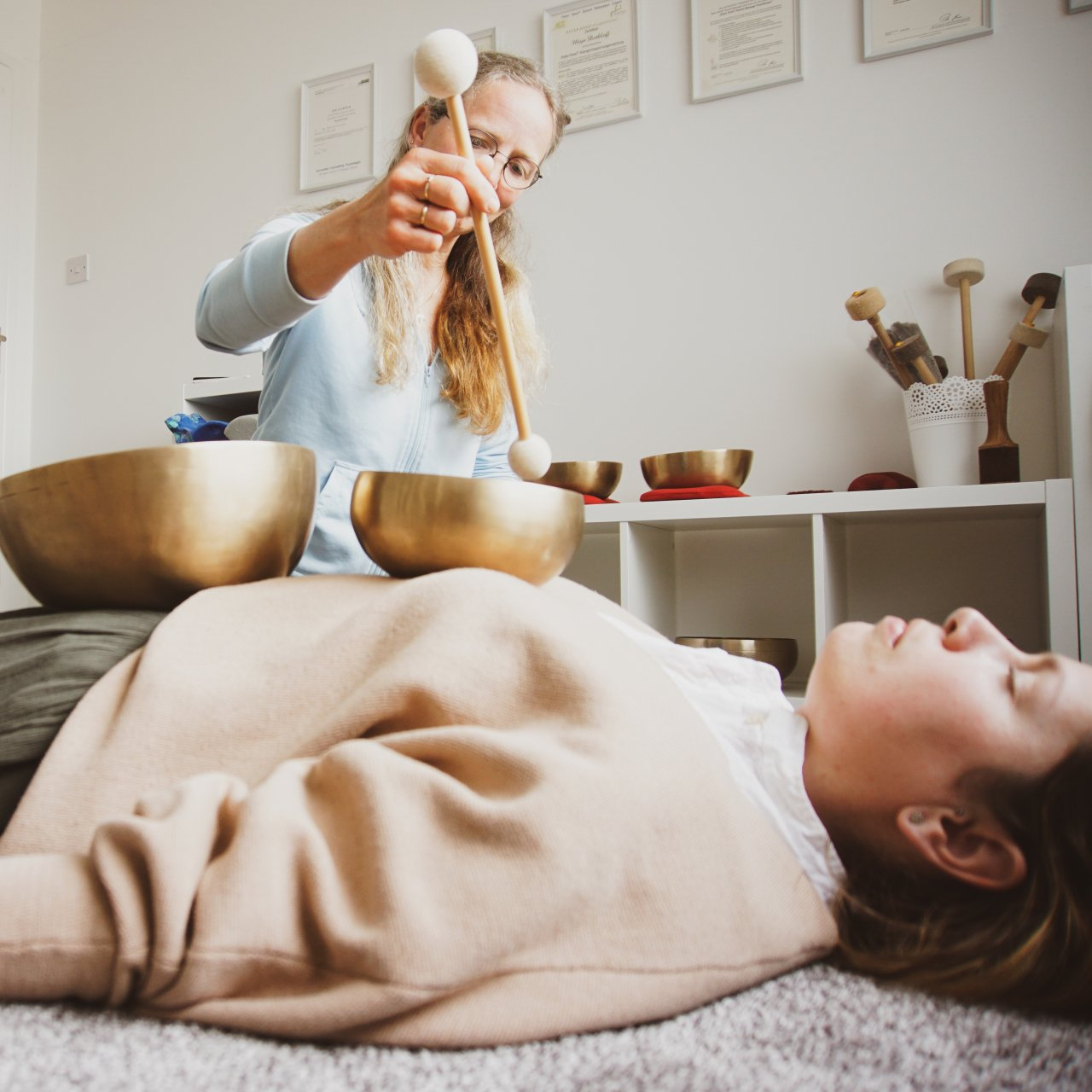 two Singing Bowls with Maja