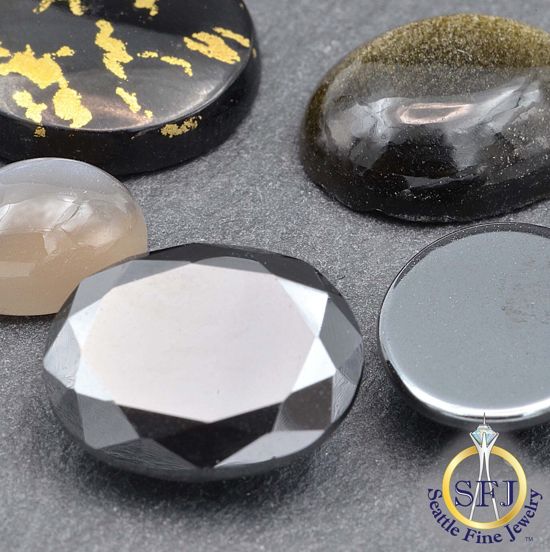 Loose gems loose gemstones black diamond onyx hemetite black sapphire gray moonstone black jade, Seattle Fine Jewelry SFJ