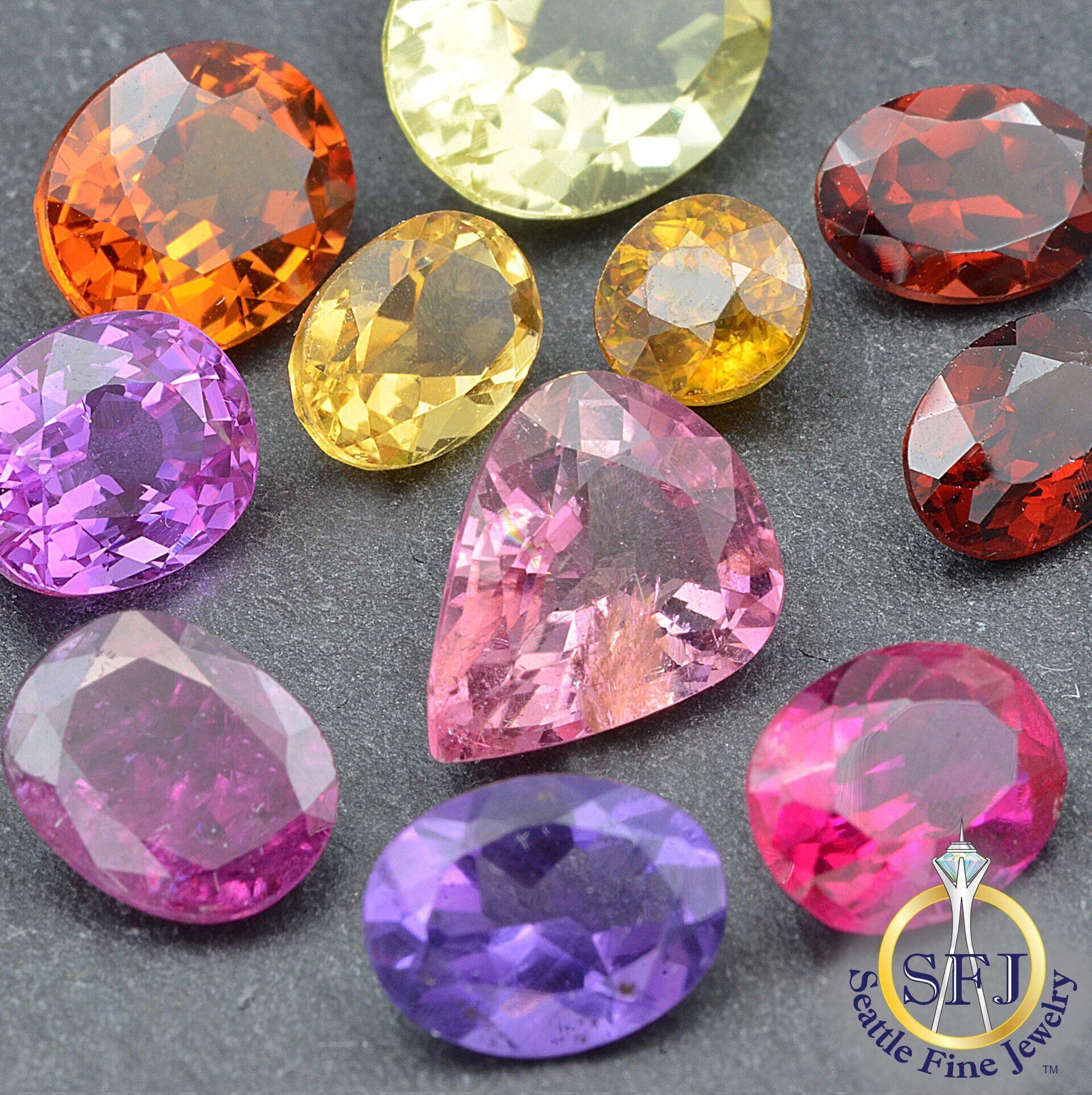 Loose gems loose gemstones Red Gems Orange gemstones purple gems pink gems orange ruby garnet pink tourmaline pink sapphire amethyst Seattle Fine Jewelry SFJ