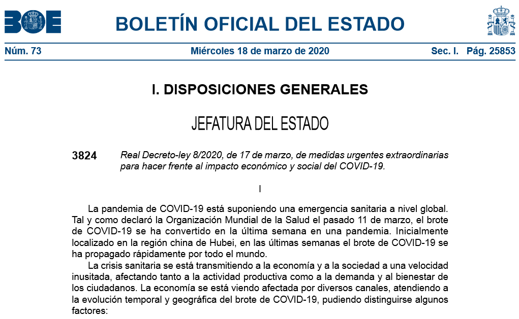 El Gobierno aprueba medidas extraordinarias para paliar la crisis del coronavirus.