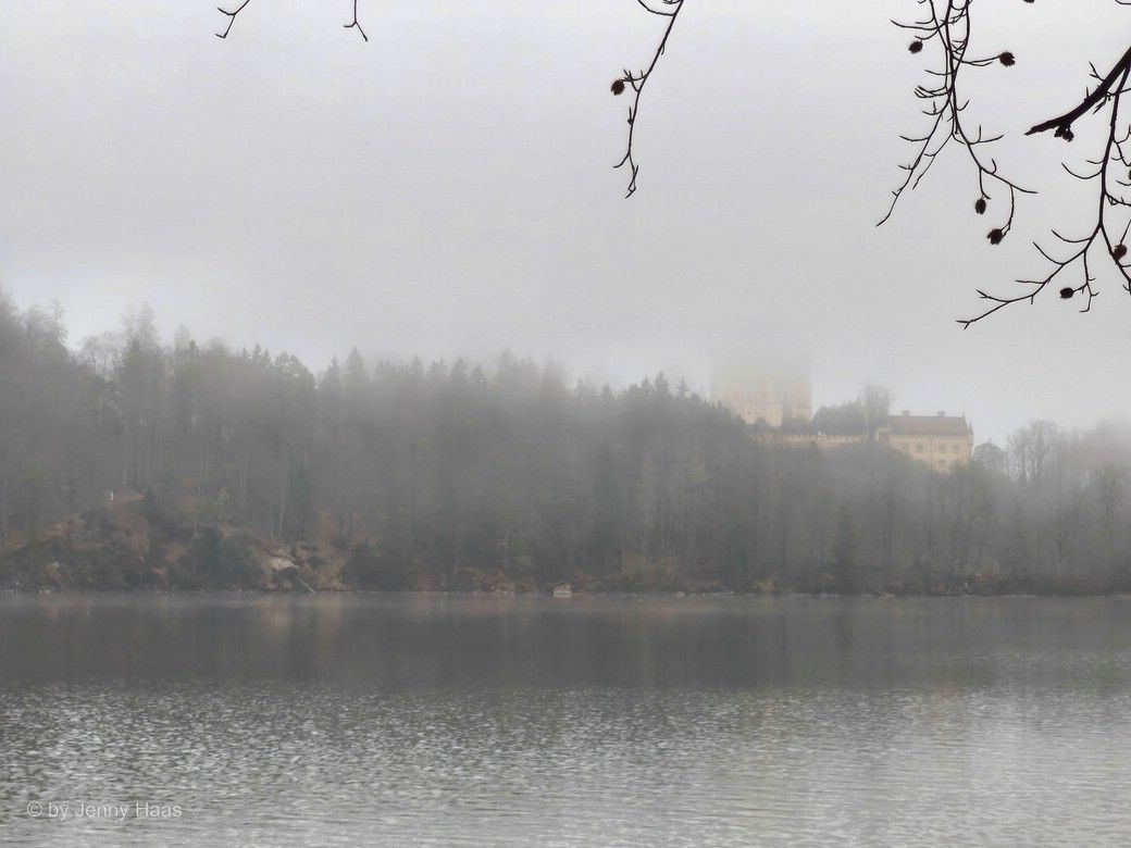 Vernebelter Blick auf dass Schloss Hohenschwangau, Februar 2025, © by Jenny Haas Vernebelter Blick auf dass Schloss Hohenschwangau, Februar 2025, © by Jenny Haas
