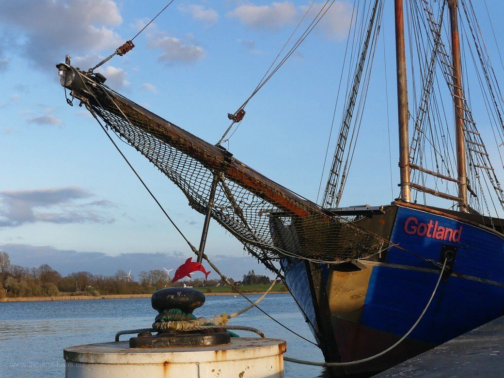 Traditionssegler Gotland im Hafen von Kappeln, April 2021 Traditionssegler Gotland im Hafen von Kappeln, April 2021