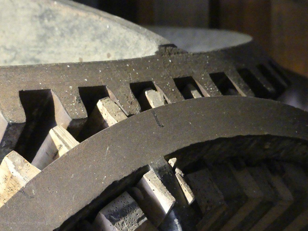 Zahnräder in der Mühle Amanda, Kappeln, Juli 2021