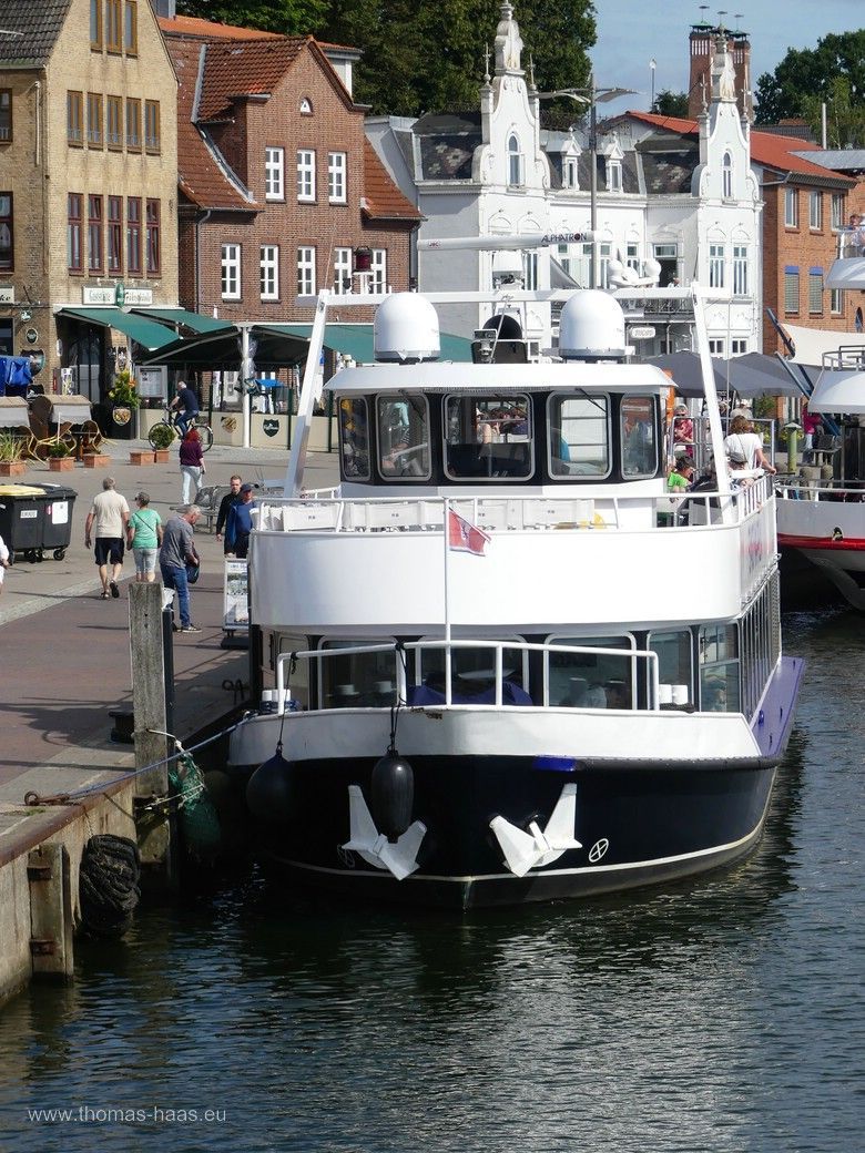 Die neue MS „Stadt Kappeln“ an der Anlegestelle in Kappeln, Juli 2024