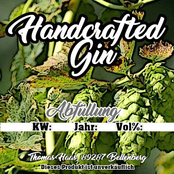 Das Rückenetikett für den Bellenberger Hopfen-Gin, 2023, ©by Lucas Musch Das Hopfen-Gin Rückenetikett, 2023, ©by Lucas Musch