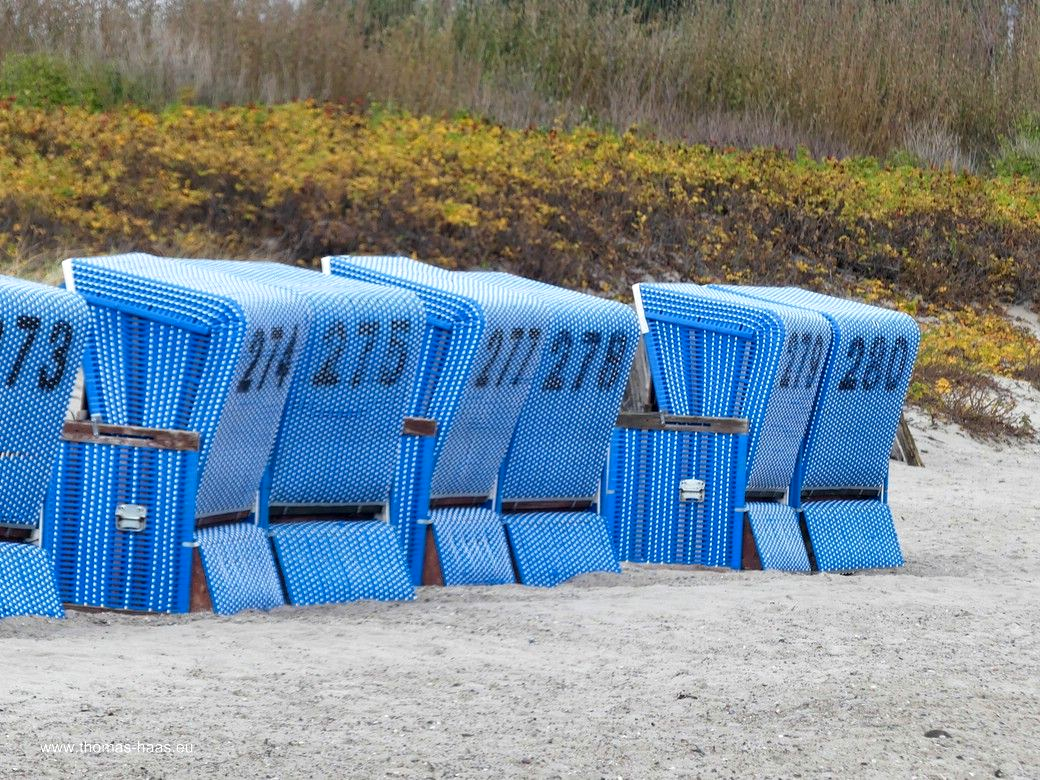 Strandkorb-Paare warten auf den Abtransport ins Winterlager... Damp, Oktober 2025 Strandkorb-Paare warten auf den Abtransport ins Winterlager... Damp, Oktober 2025