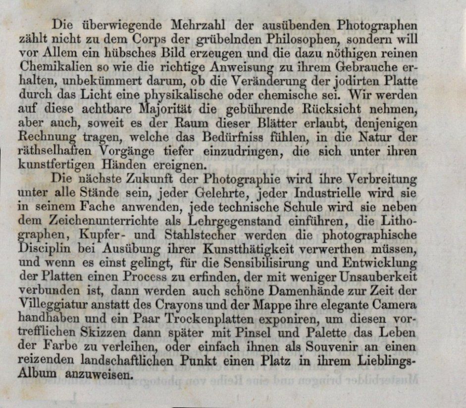 Auszug aus der Photografischen Correspondenz 1864 Photographische correspondenz 1864 - Textpassage aus dem Programm