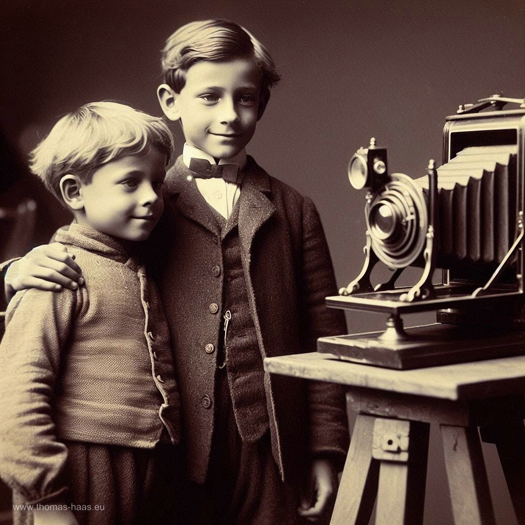 Eine nachgebaute Szene im Fotostudio des Jahres 1902, KI-generiert durch Thomas Haas, Bellenberg Eine nachgebaute Szene im Fotostudio des Jahres 1902, KI-generiert durch Thomas Haas, Bellenberg