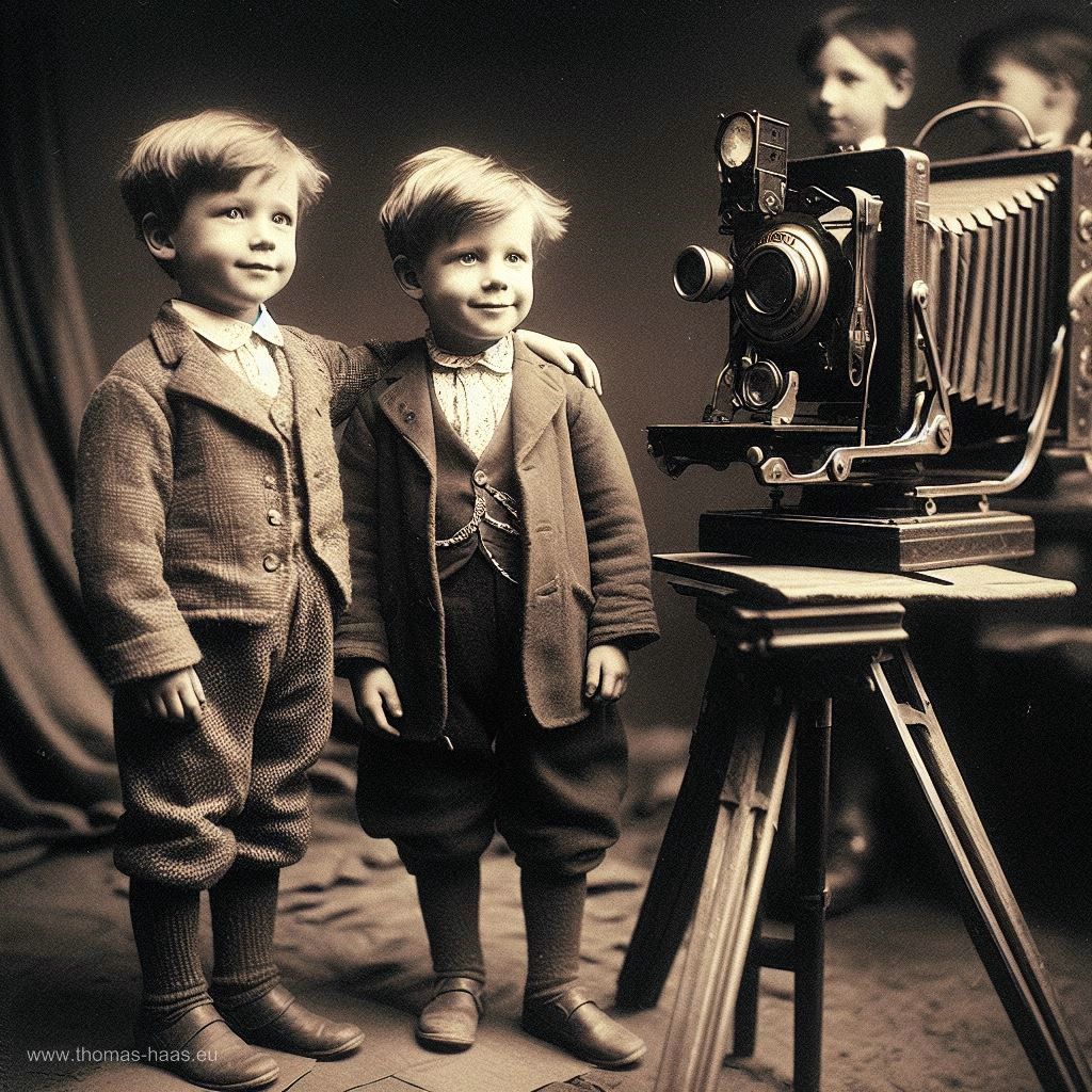 Brüderpaar im Atelier um 1900, generiert durch KI, Thomas Haas Bellenberg, 2024 Brüderpaar im Atelier um 1900, generiert durch KI, Thomas Haas Bellenberg, 2024