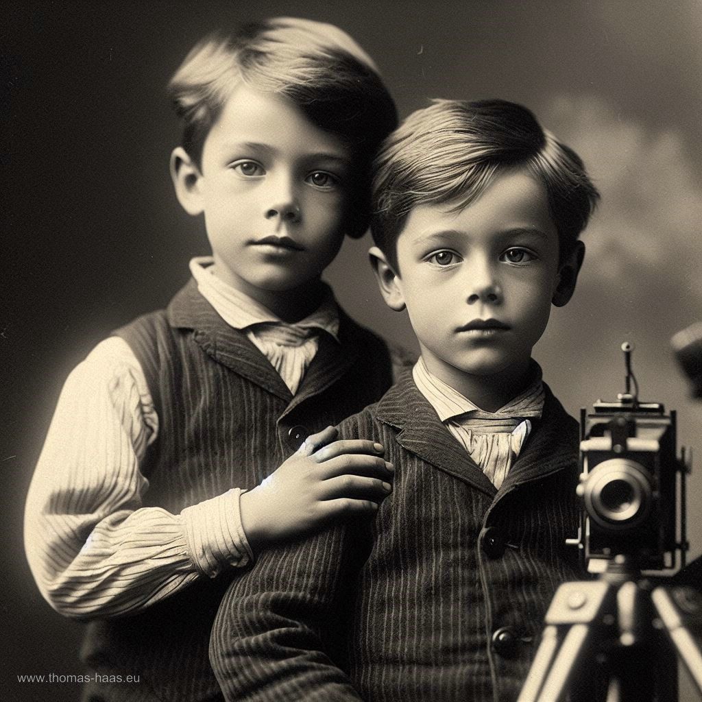 Brüderpaar im Atelier um 1900, generiert durch KI, Thomas Haas Bellenberg, 2024 Brüderpaar im Atelier um 1900, generiert durch KI, Thomas Haas Bellenberg, 2024