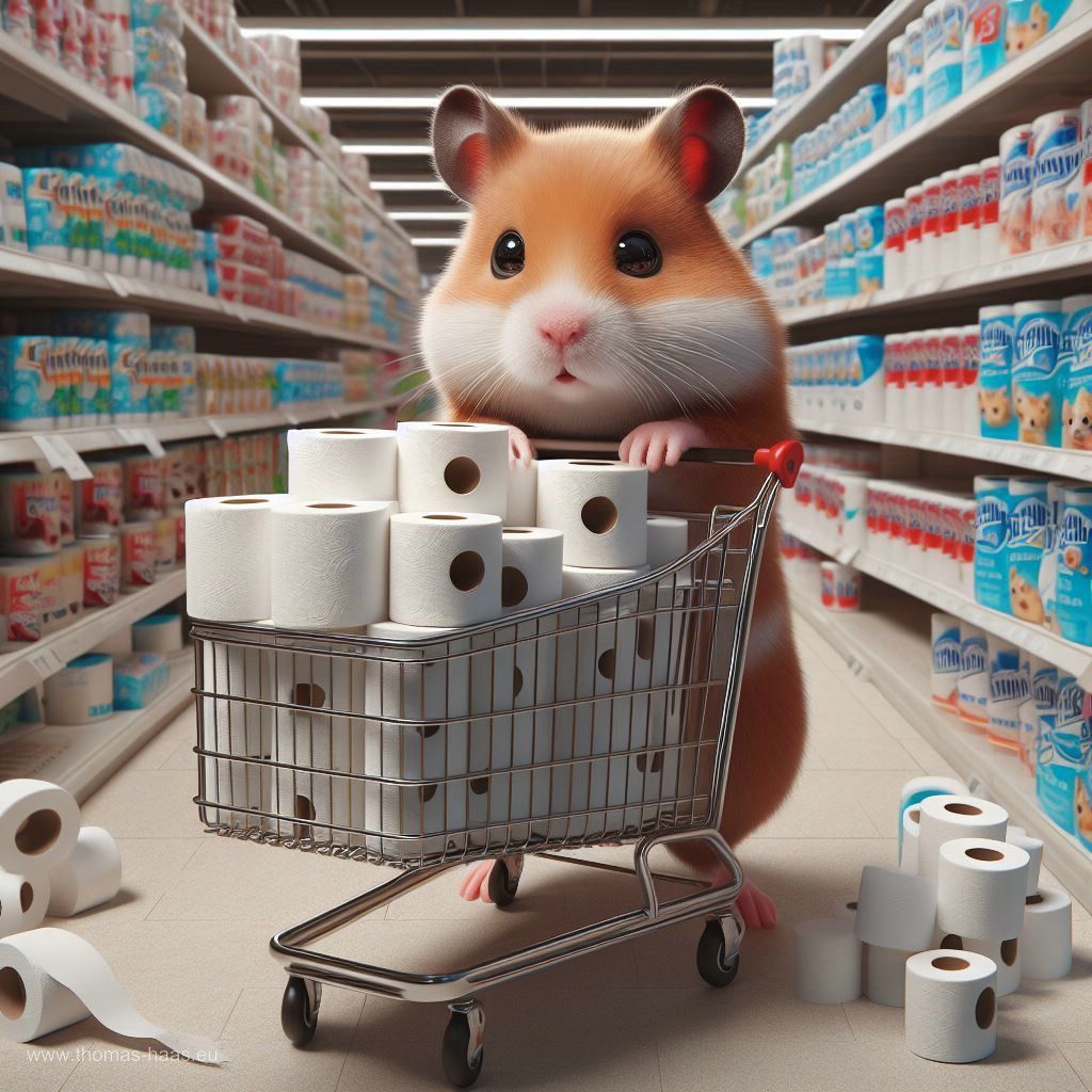 Hamsterkäufe... - Toilettenpapier
Generiert mit KI durch Thomas Haas, Bellenberg, 2024