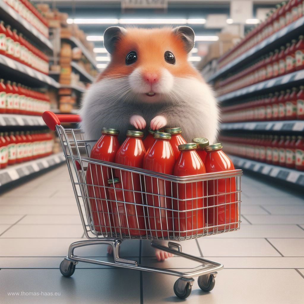 Hamsterkäufe - Tomatensoße!
Generiert mit KI durch Thomas Haas, Bellenberg, 2024