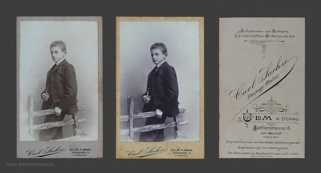 Abzüge und fotorevers, ca. 1900, Carl Sachse, Ulm Zwei Abzüge einer Glasplatte und ein Fotorevers