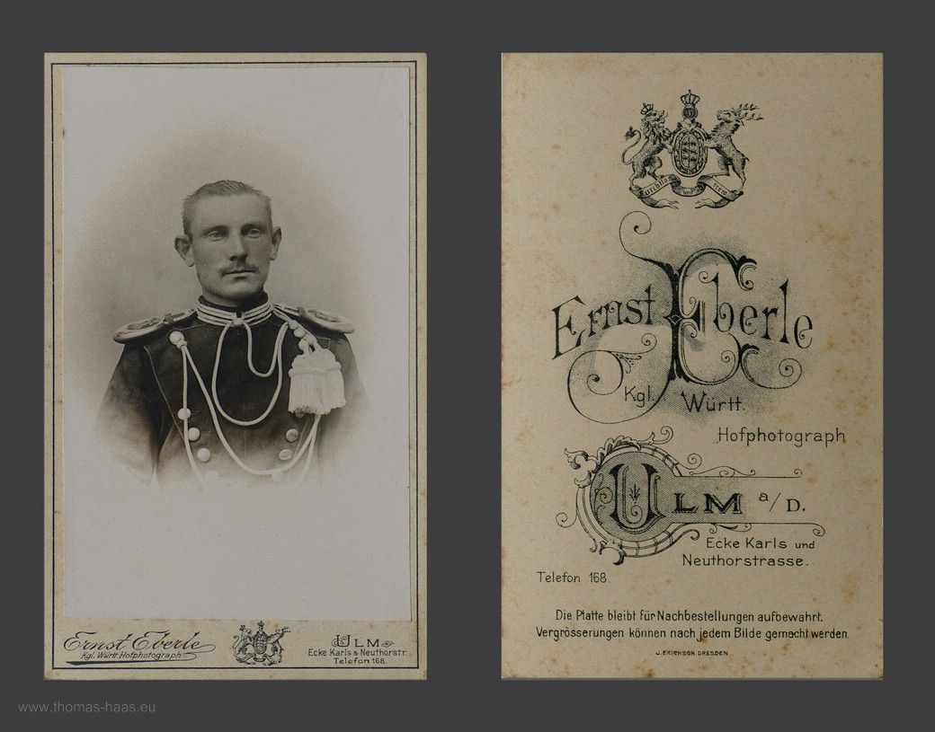 Historische Fotografie, Soldaten-Portrait, Ernst Eberle, Ulm Historische Fotografie, Soldaten-Portrait, Ernst Eberle, Ulm