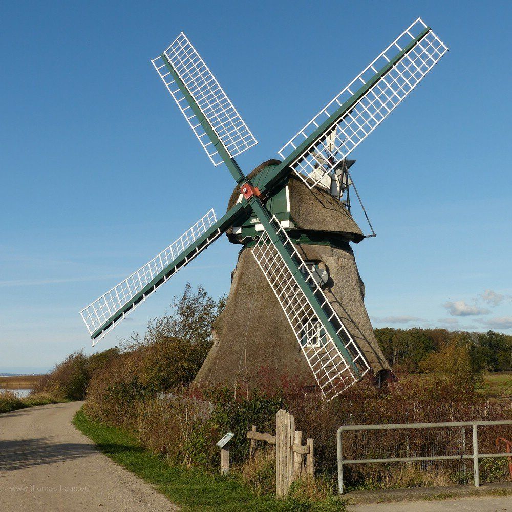 Die restaurierte Windmühle Charlotte - das Symbol, das Wahrzeichen der Geltinger Birk