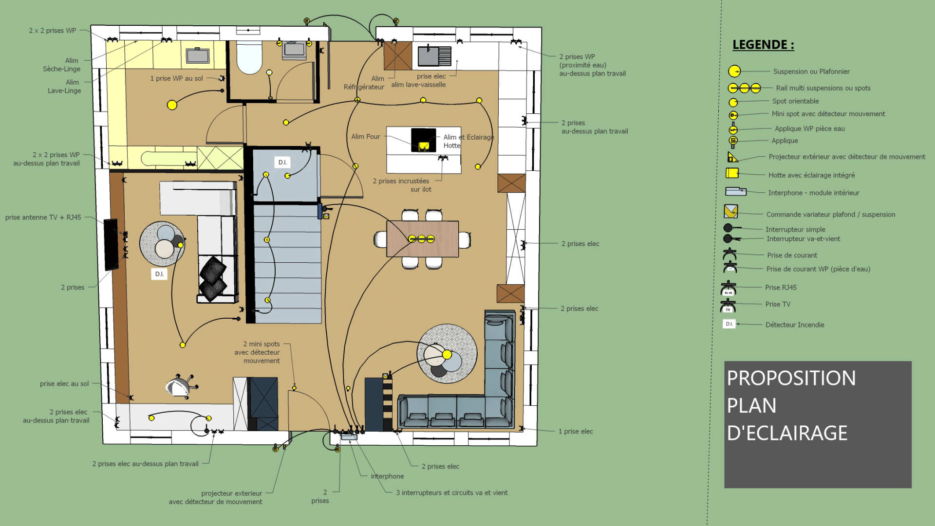 plans de sol, plans d'éclairage, descriptifs travaux matériaux et finitions