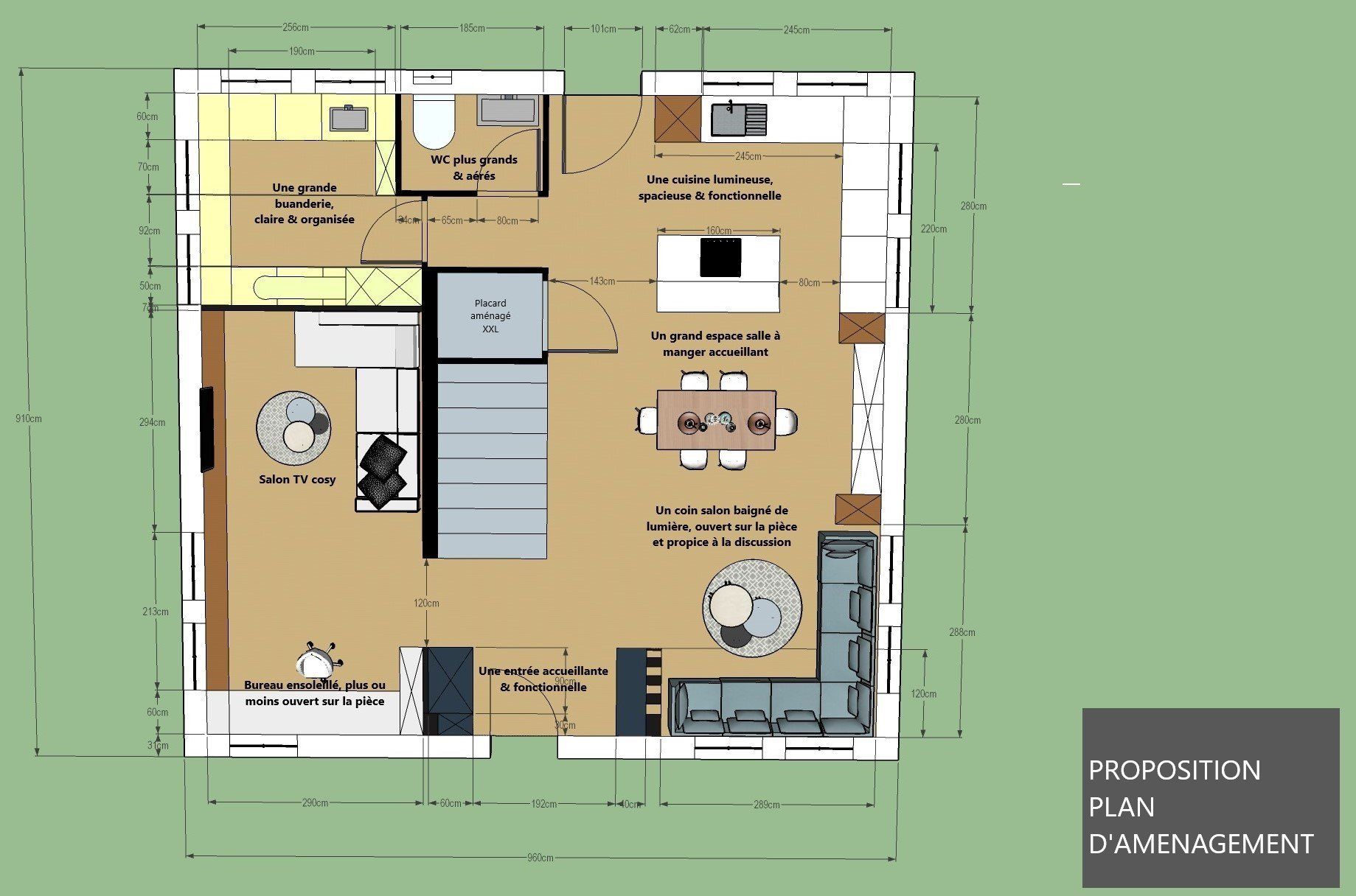 plans de sol, plans d'éclairage, descriptifs travaux matériaux et finitions