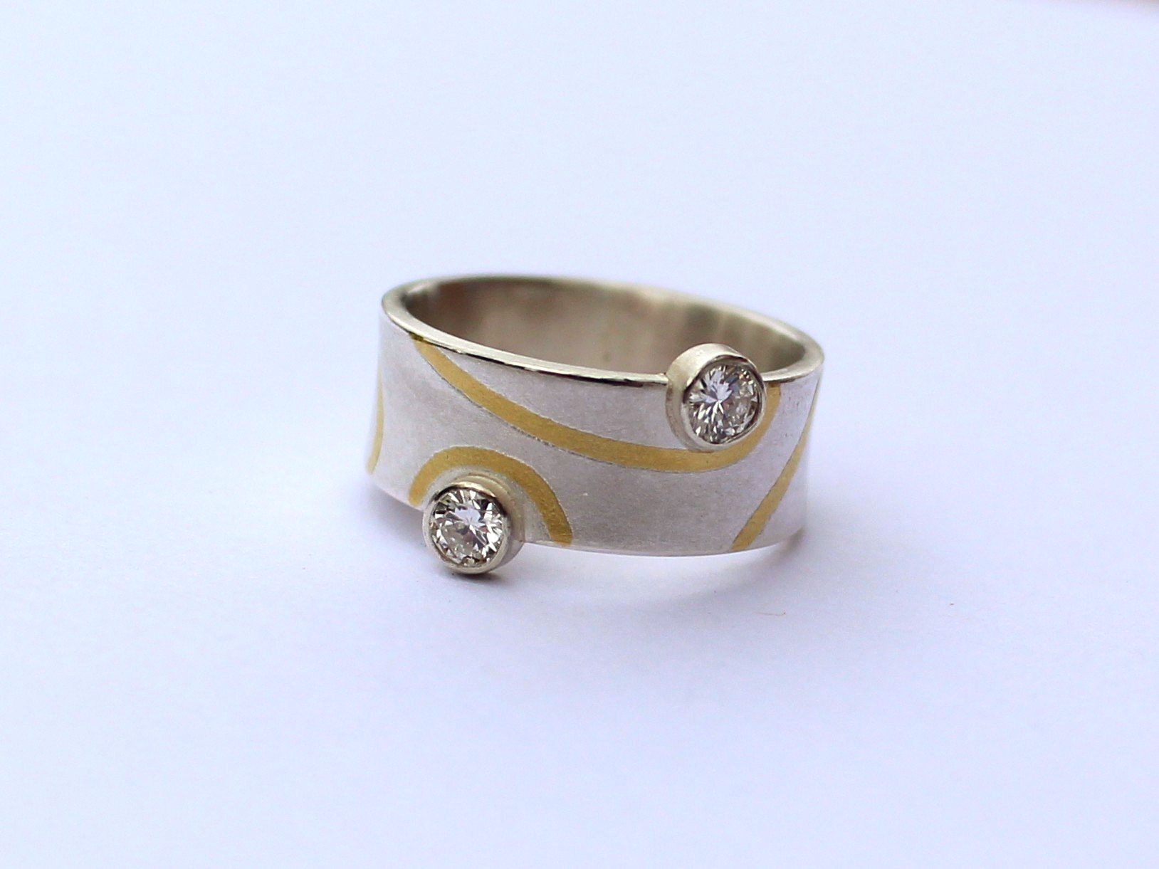 Ring, Diamanten, Ring, 925 Silber, 900 Gold, Goldschmiedearbeit, Handarbeit
