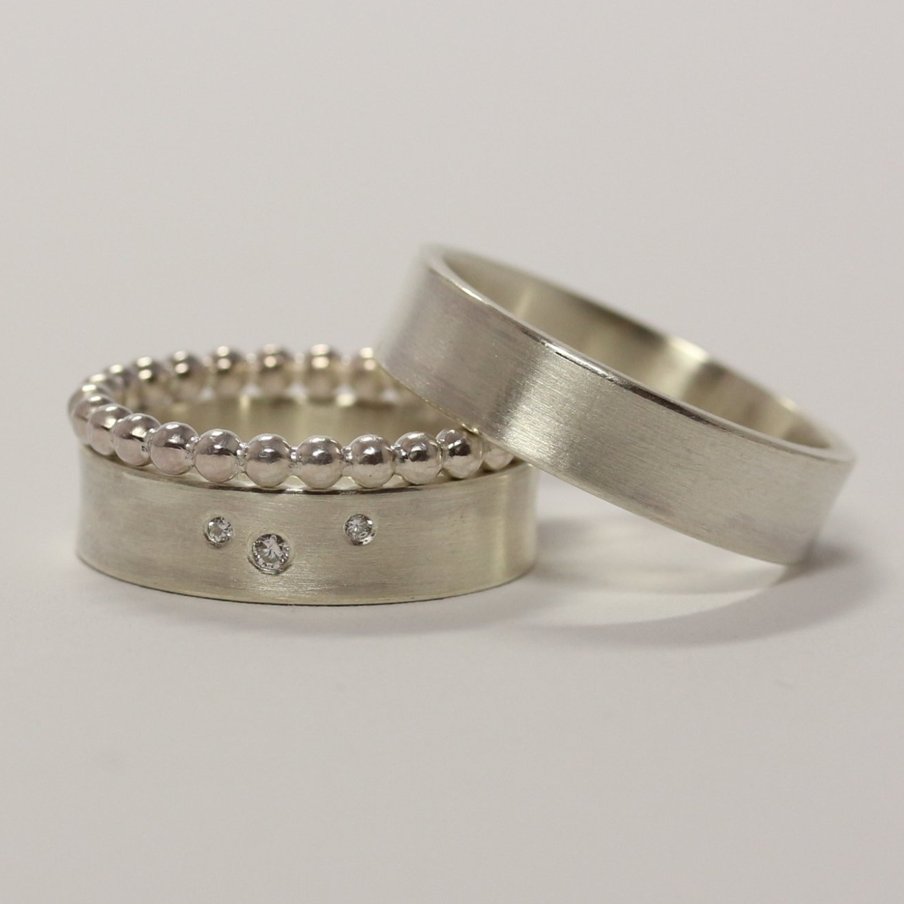 Trauringe, Eheringe Silber, mit Diamant, Brillant, Beisteckring, seidenmatt, matt