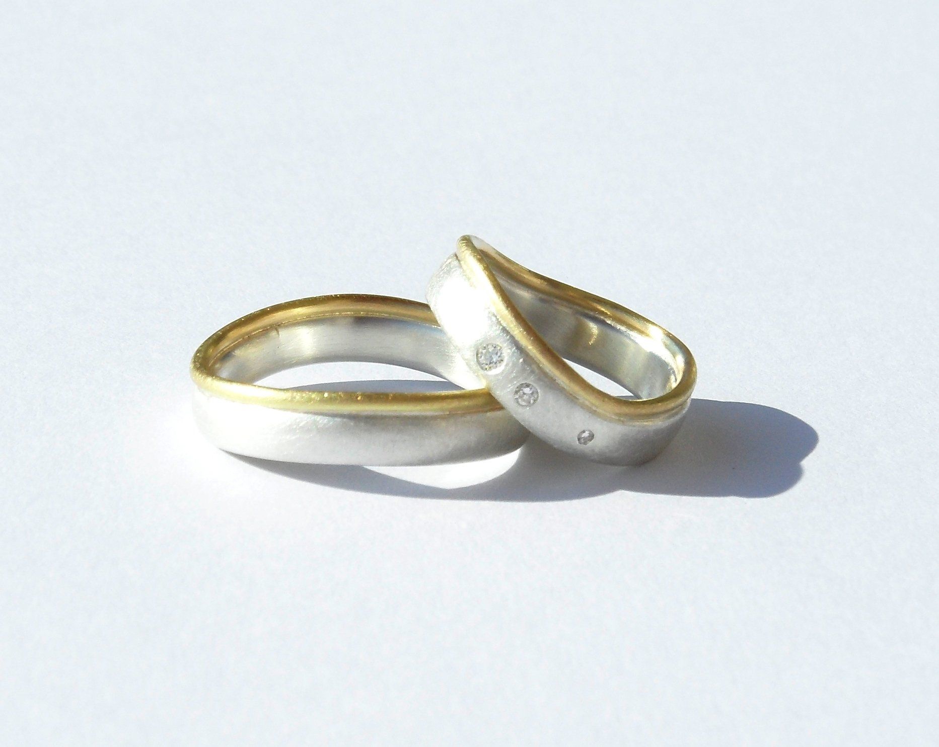 Trauringe, Eheringe Silber, Gold, bicolor mit Diamant, Brillant