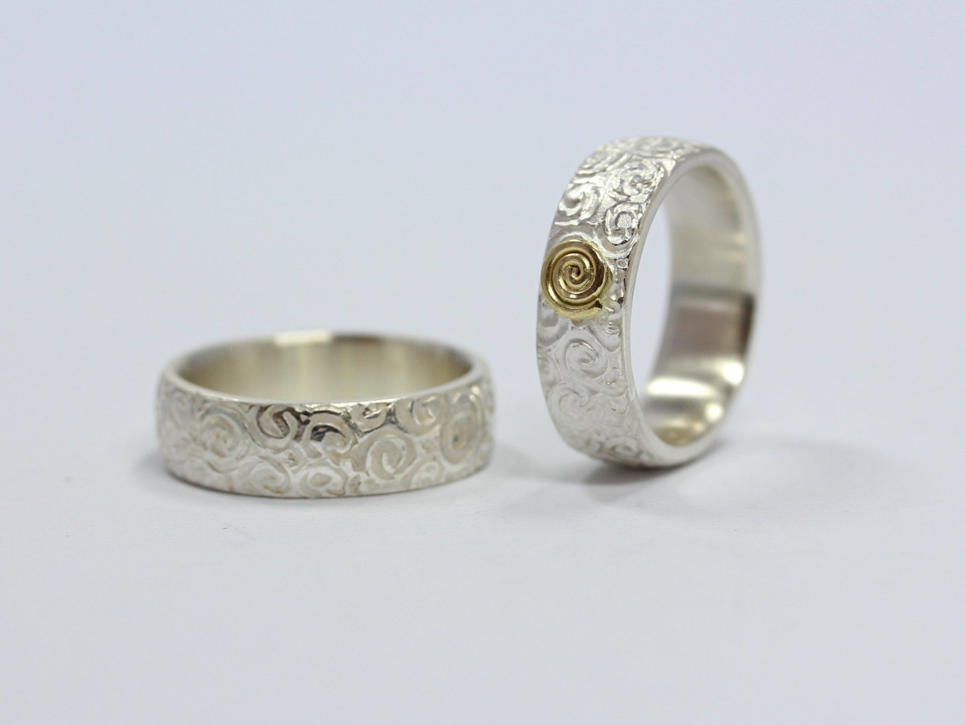 Trauringe, Eheringe Silber, Gold, bicolor mit Spirale,Schnecke