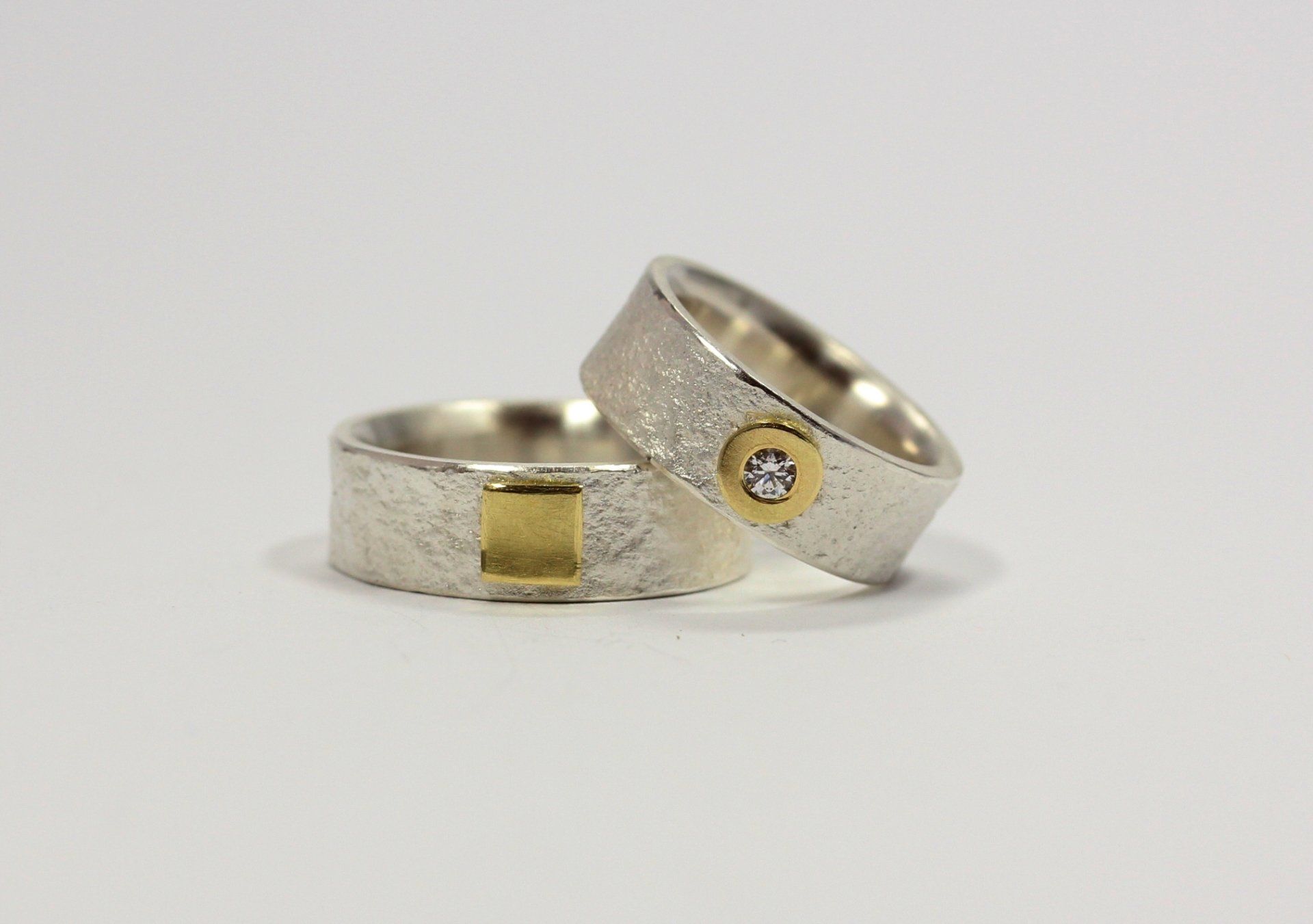 Trauringe, Eheringe Silber, Gold, bicolor, mit Diamant, Brillant