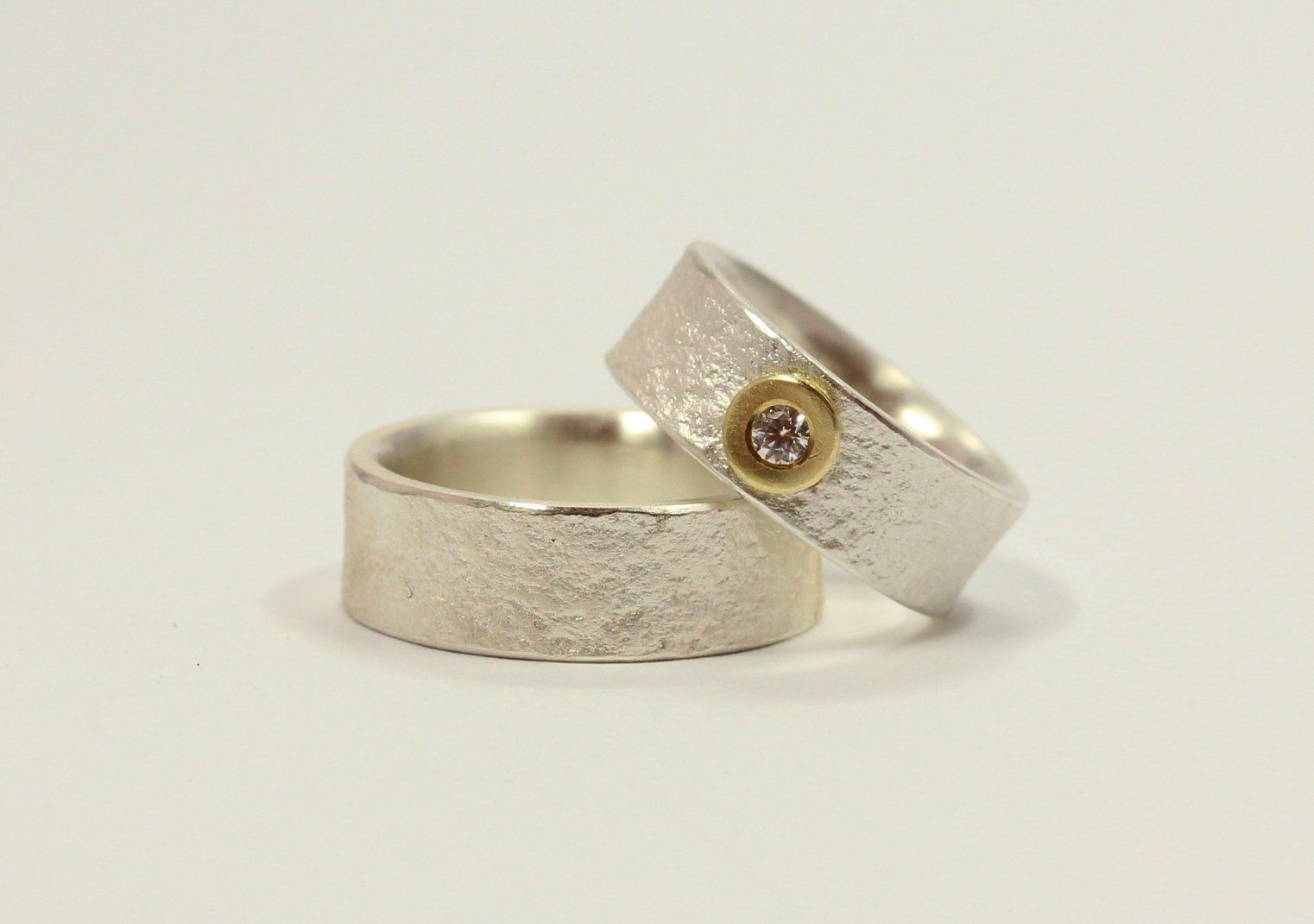 Trauringe, Eheringe Silber, Gold, bicolor, mit Diamant, Brillant