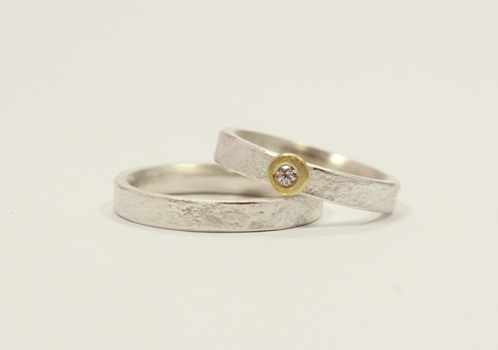 Trauringe, Eheringe Silber, Gold, bicolor, mit Diamant, Brillant