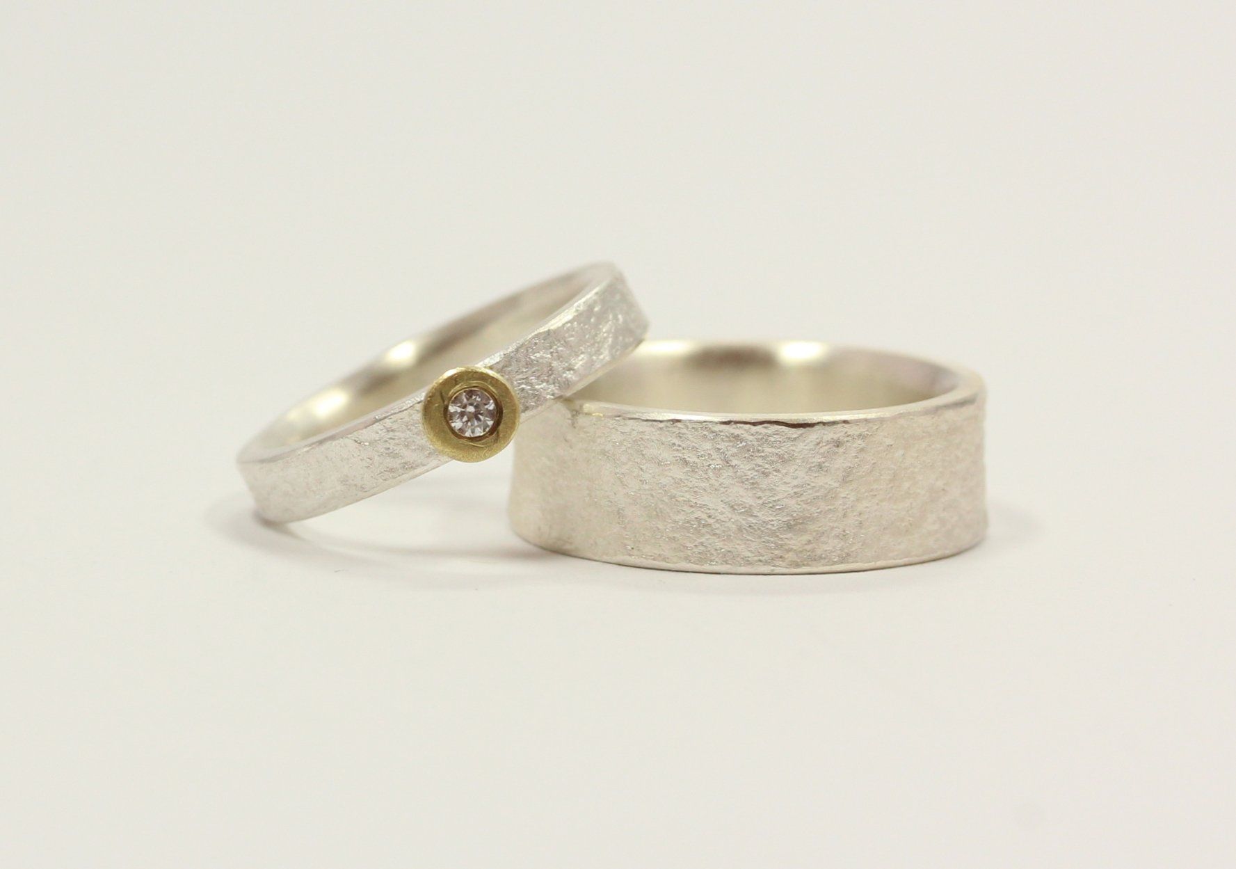 Trauringe, Eheringe Silber, Gold, bicolor, mit Diamant, Brillant