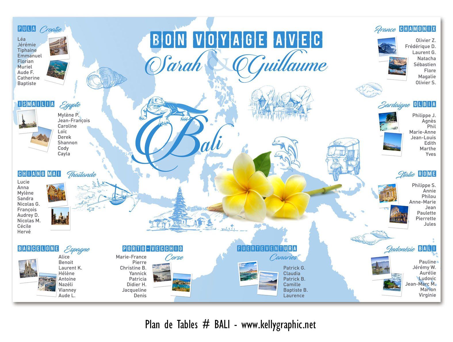 Plan de Tables Mariage Voyage Bali
