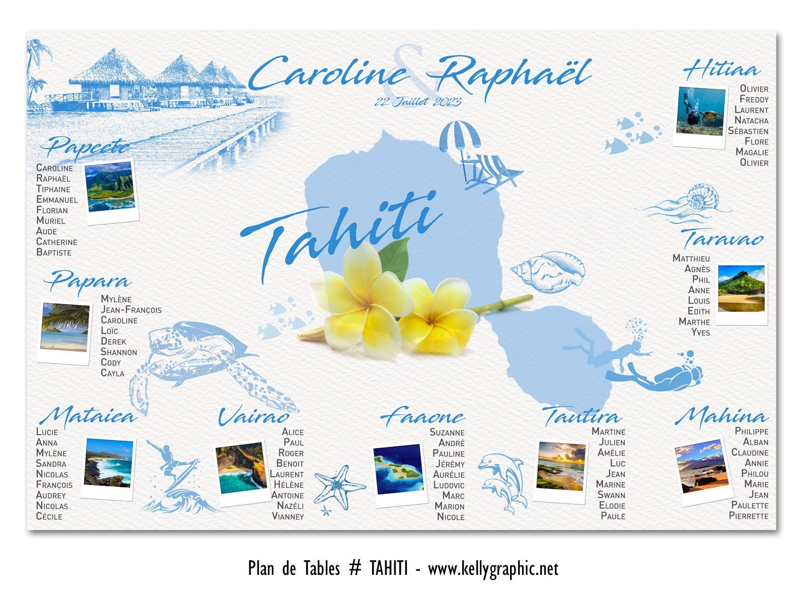 Plan de Tables Mariage Voyage Tahiti