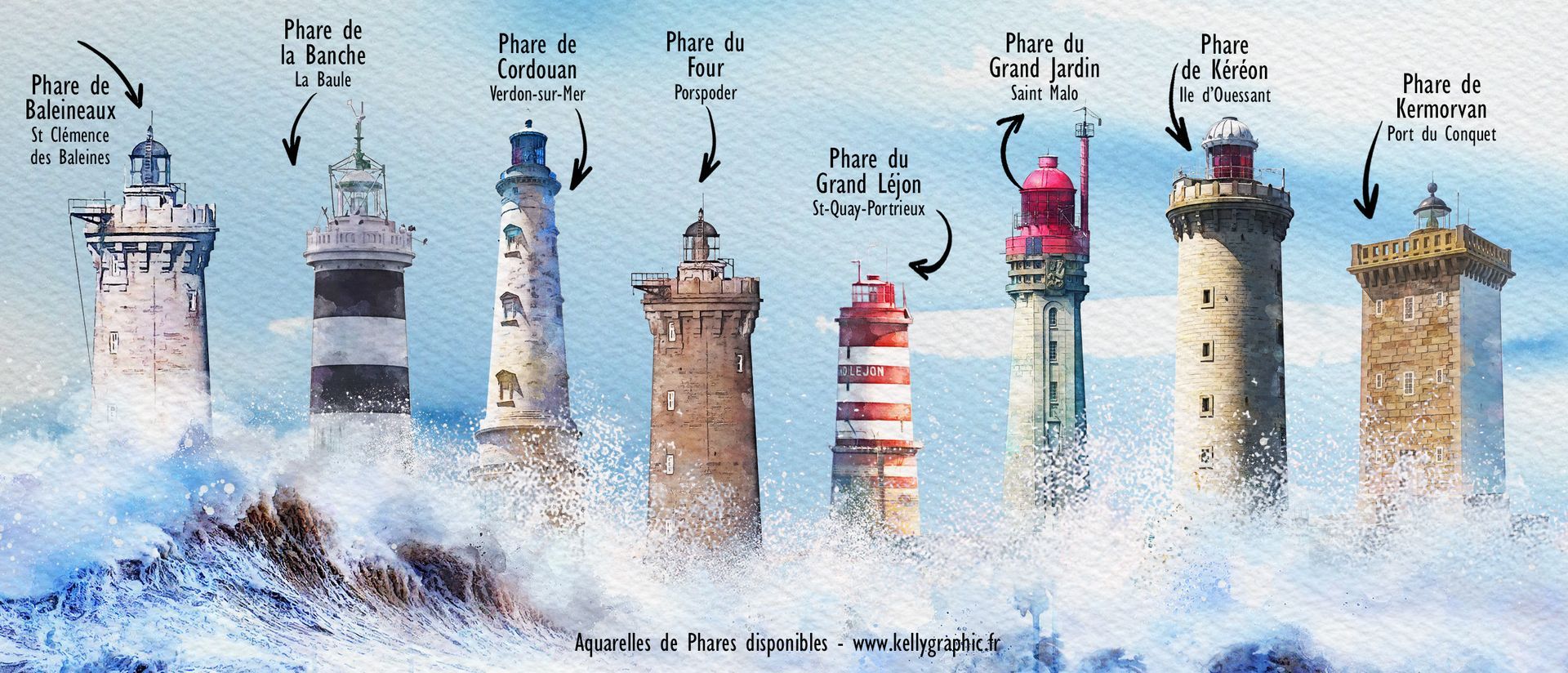 Aquarelle Phares Faire-part Mariage Aquarelle Phares Faire-part Mariage