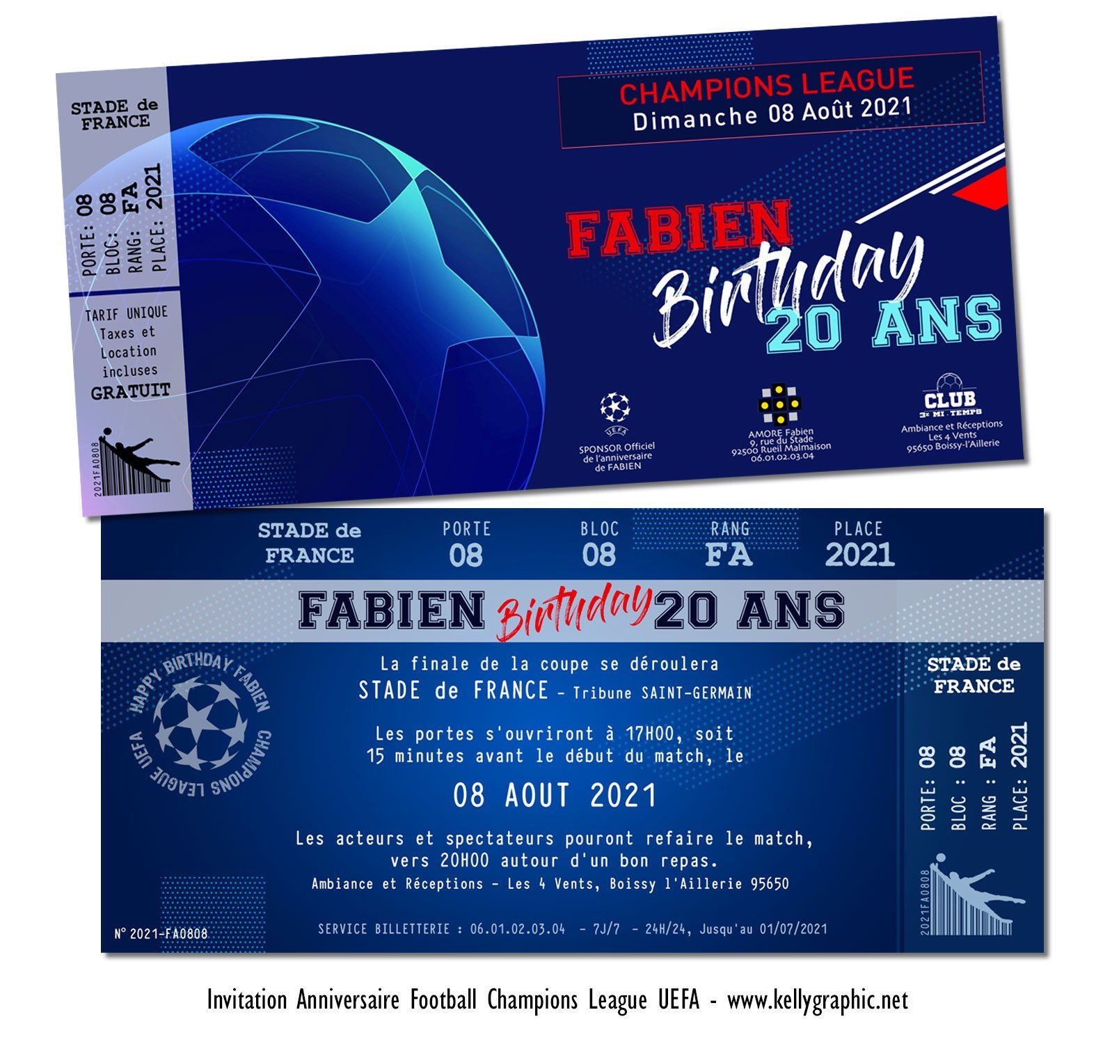 carte anniversaire foot champion league Invitation, carte cartons anniversaire Ado Adultes Enfants foot champion league