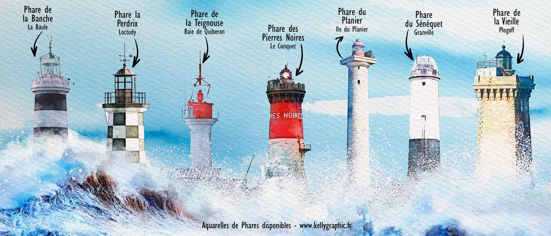 Aquarelle Phares Faire-part Mariage Aquarelle Phares Faire-part Mariage