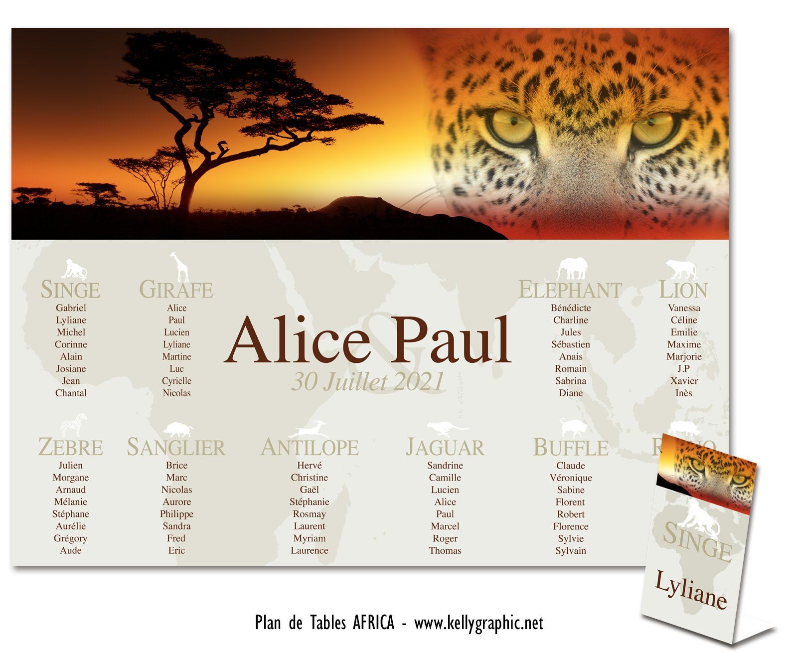 Plan de Table Mariage, Afrique Savane Plan de Table Mariage, Afrique Savane