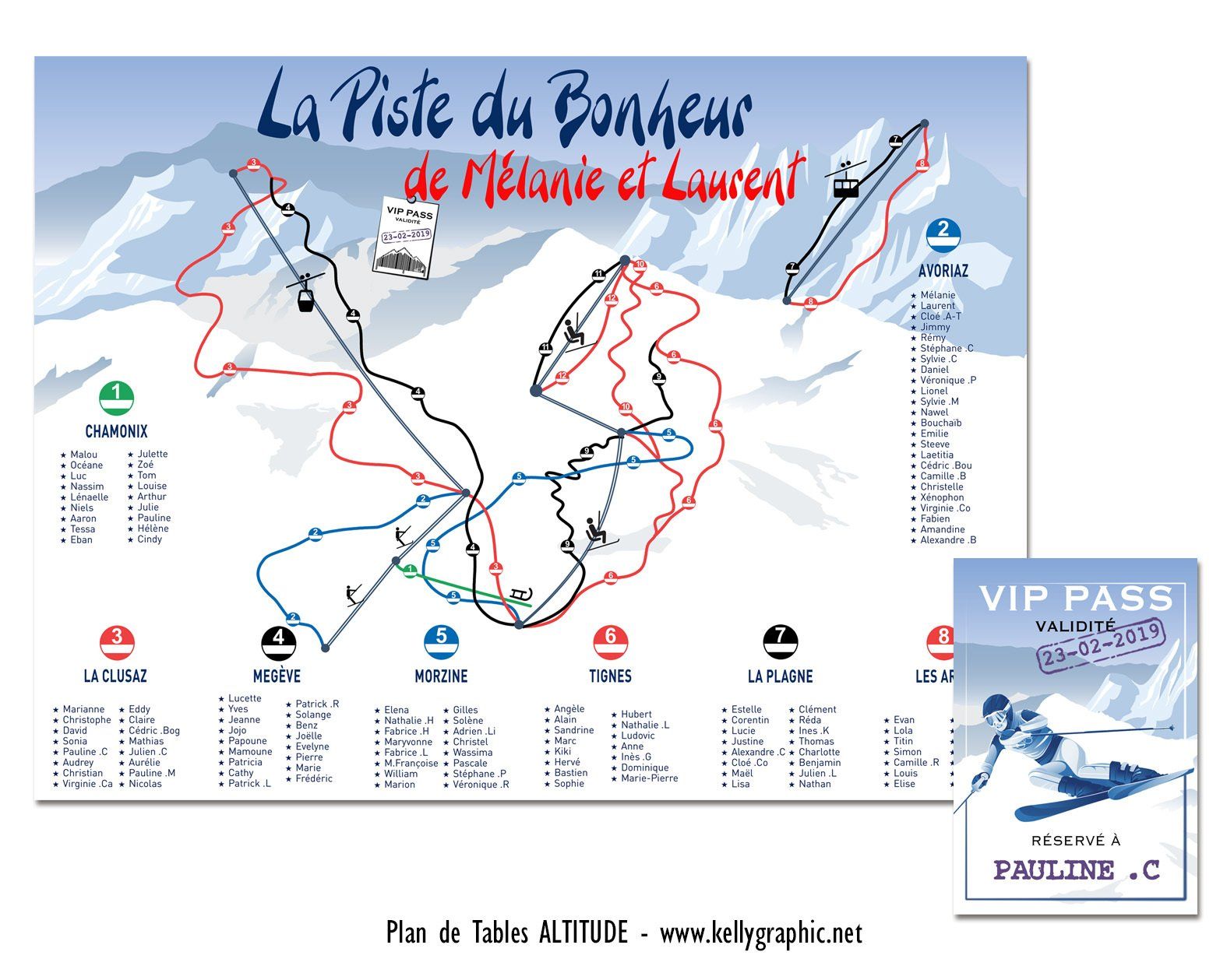 Plan de Table Mariage pistes de ski Plan de table mariage thème montagne pistes de ski personnalisé France