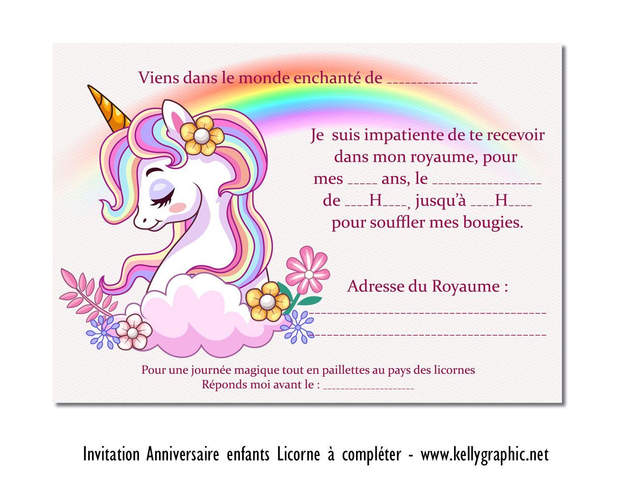 Carte anniversaire enfants Licornes filles Carte anniversaire enfants Licornes filles