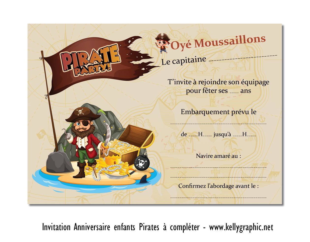 Carte anniversaire enfants Pirates garçons Carte anniversaire enfants Pirates garçons